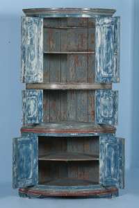 Original Antique Blue Painted Swedish Corner Cupboard Cabinet c1840 