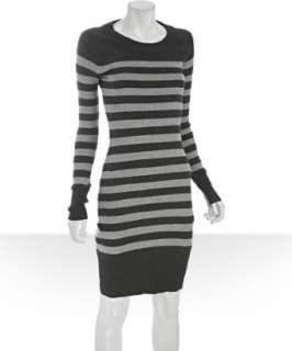 Qi charcoal and grey striped cotton cashmere sweater dress   
