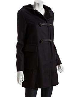 Prada Prada Sport navy wool faux fur lined toggle front coat   