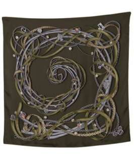 Gucci loden multi belt swirl silk twill scarf  