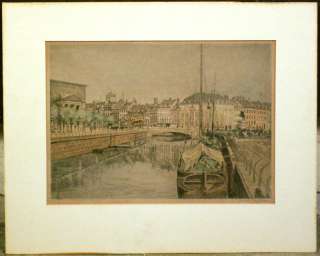 20C Dutch View Amsterdam Canal Signed Etching 1920s  
