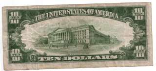 US $10 Ten Dollar Bill 1934A North Africa Silver Certificate  