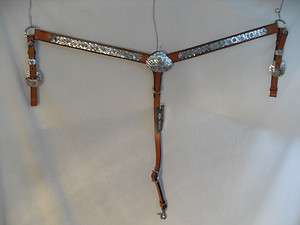   WESTERN LEATHER BLING & SILVER BREASTCOLLAR MED OIL HORSE SIZE  