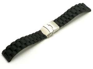 20mm Black Rubber Watch Band DEPLOYMENT CLASP  