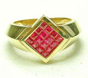 Modern MInt 14k yellow gold Ruby Mans cocktail ring  