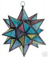 Star Candle Lantern Hanging Large Colored Glass Metal  