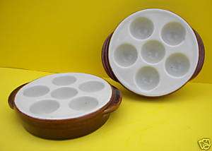 Hall Pottery #1154 Egg Handle Plates Brown & White Nice  