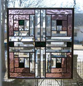 Log Cabin Quilt Block REAL Stained Glass Window Panel  