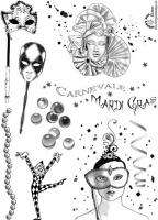 MARDI GRAS CARNIVAL UNmounted rubber stamps set  