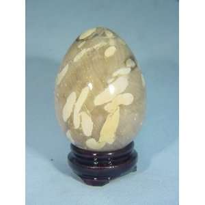  Australian petrefied peanut wood egg lapidary carving with gold 
