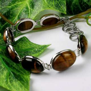 Tiger Eye Gemstone Beads Adjustable Bangle Bracelet 8L  