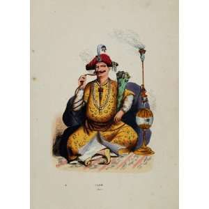   Raja India Indian Hookah Pipe   Hand Colored Print