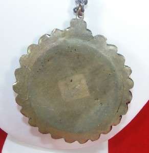 Vtg 2.5 Turquoise Mosaic Silver Inlaid Filigree Medallion Pendant 26 