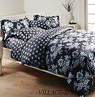 FRENCH NAVY BLUE & WHITE FLORAL TOILE KING QUILT SET / COTTON  