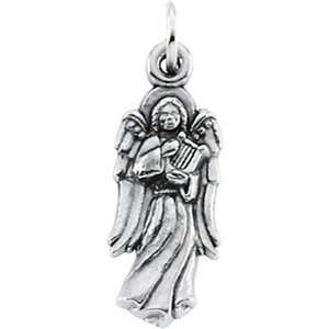  14K White Gold Angel With Harp Pendant   16mm NEW 