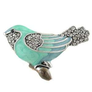  Large Blue Bird Enamel and Crystal Antique Silver Tone Stretch Band 