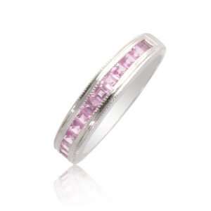  0.75cttw Pink Sapphire Engagement Band Ring in 14K White 