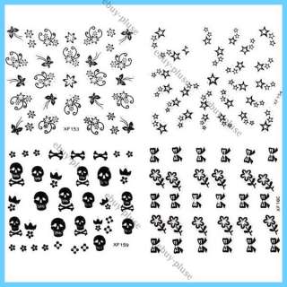 30 Sheets 3D Black Decal Stickers Nail Art Manicure Tips DIY 