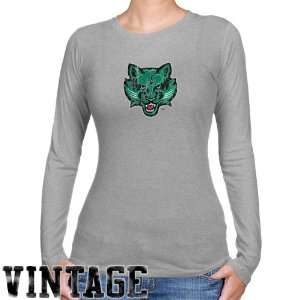 Binghamton Bearcats Ladies Ash Distressed Logo Vintage Long Sleeve 