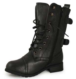 KIDS GIRLS BLACK COMBAT MILITARY ARMY BOOTS SIZES 10 2  