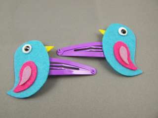 Sparrow bird colorful felt barrette hair clip set 2 NEW  