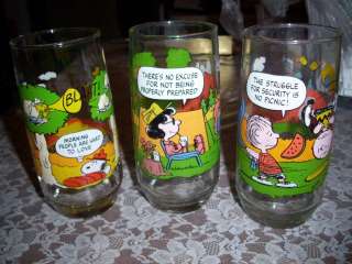 McDonalds Snoopy Peanuts Glass Set of 3 Vintage MINT  