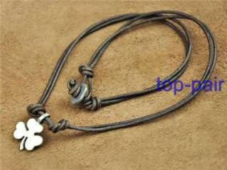 Surfer Leather Beach Choker Necklace Lucky Clover Brown  