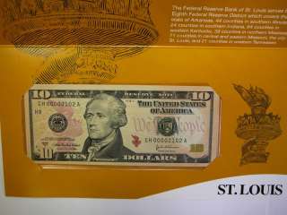 SERIES 2004A $10 ST.LOUIS FEDERAL RESERVE BANK NOTE LOW SERIAL 