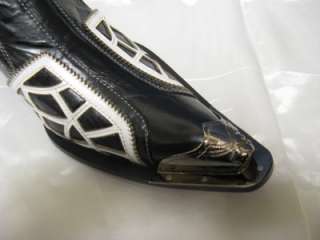 Fiesso New Black Leather w/ White Design Shoes FI 8227  