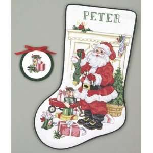   : Santa At Work Christmas Stocking   Cross Stitch Kit: Home & Kitchen
