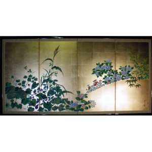   Sanjin Japanese Folding Screen; Four Seasons Flowers