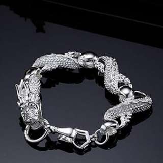 925Sterling Silver Mans White China Dragon Bracelet BY72  