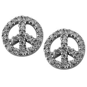   Sterling Silver Cubic Zirconia Peace Sign Stud Earrings: Jewelry