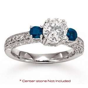  14k White Gold Side Stone Sapphire Diamond Engagement Ring 