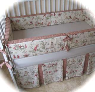 ANTIQUE RED OVER THE MOON TOILE BABY CRIB BEDDING SET  