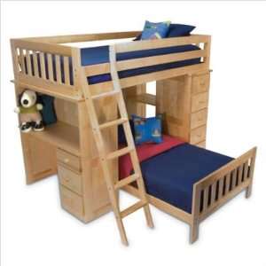   Shaped Twin over Twin Wood Loft Bed in Natural Finish: Home & Kitchen