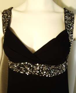   GORGEOUS BLACK FORMAL GOWN LONG PROM DRESS W/ SILVER SEQUIN 8 M  