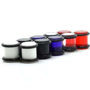 12mm Ear Plugs Spacers Gauges 10 Piece Set   Black, Red, White, Blue 