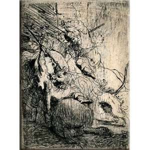  The Small Lion Hunt 12x16 Streched Canvas Art by Rembrandt 
