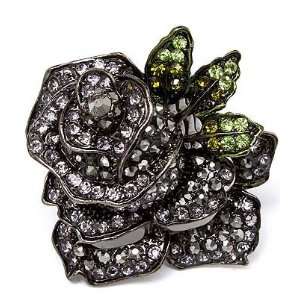   Black Crystal Rose Adjustable Stretch Ring Fashion Jewelry: Jewelry