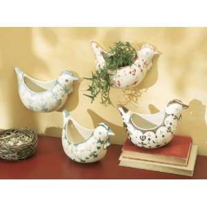  Set of 4 Ceramic Country Rooster with Floral Motif Wall 