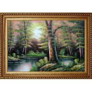  Lake Scenery in Autumn Forest Oil Painting, with Exquisite 