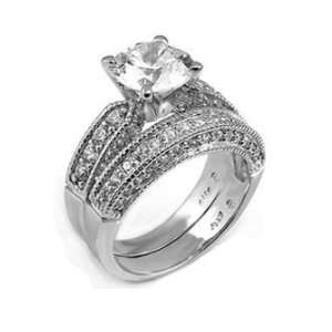 Sterling Silver Engagement 2 Set Ring with Cubic Zirconia   Size 5 9 