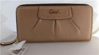NWT Coach Leather Pleated WALLET $198 45302 Zip Around Dune Gold 