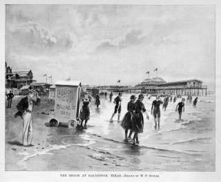 GALVESTON TEXAS BEACH PAVILLION, BATHERS SURF HISTORY  