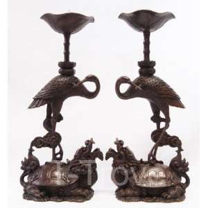  Bronze Longevity Crane Candle Holder Pair: Home & Kitchen