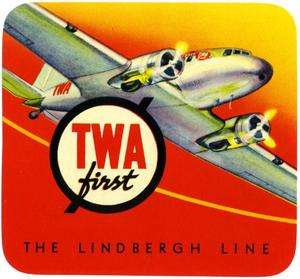 TWA Airline   The LINDBERGH Line   Great Old Airline Luggage Label 