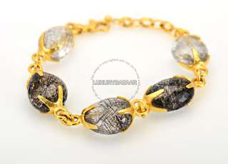   Yellow Gold & Black Rutilated Quartz Bracelet   Amazing Stones!  