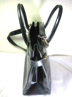 Vintage GUCCI Black Patent Leather Kelly Hand Shoulder Bag Tote  