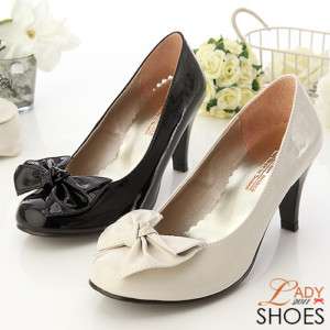 Womens Party Bow Round Toe Heels Pumps 2 Colors  